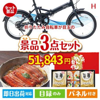 折りたたみ自転車が目玉の美味しいもの好き必見のグルメ景品3点セットH