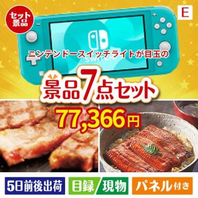 ニンテンドースイッチライトが目玉の極上グルメと備えもできる景品7点セットE