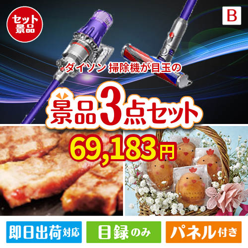 ダイソン掃除機が目玉のグルメに嬉しいお肉とスイーツ景品3点セットB