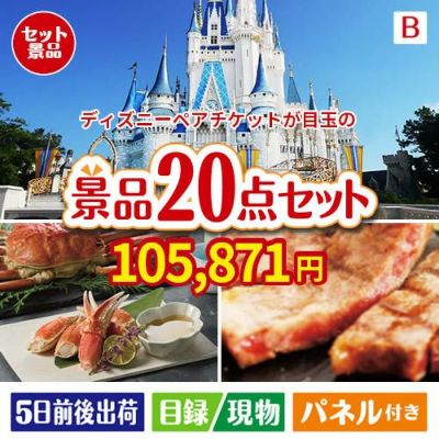 ディズニーペアチケットが目玉の珈琲と紅茶でカフェ気分を楽しめる景品20点セットB