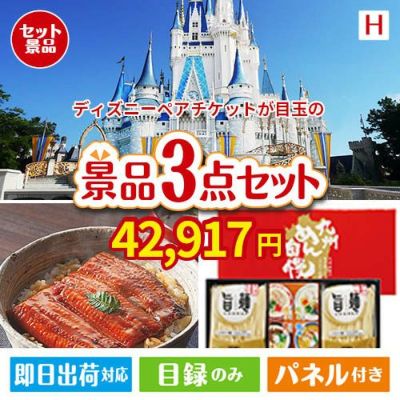 ディズニーペアチケットが目玉の美味しいもの好き必見のグルメ景品3点セットH