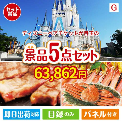 ディズニーペアチケットが目玉の食の贅沢と快適アイテムで喜ばれる景品5点セットG