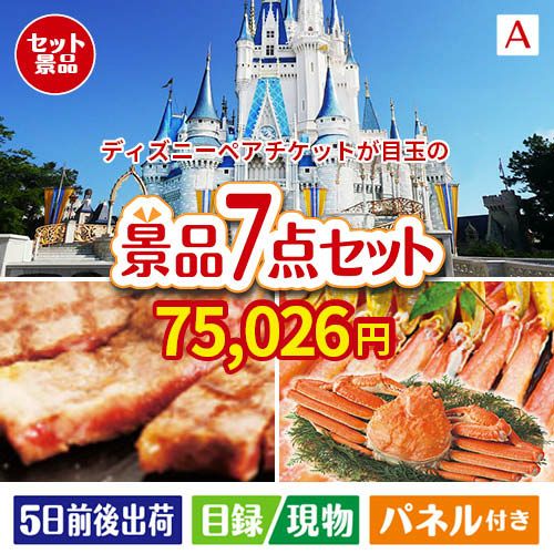 ディズニーペアチケットが目玉の家族みんなで楽しめる景品7点セットA