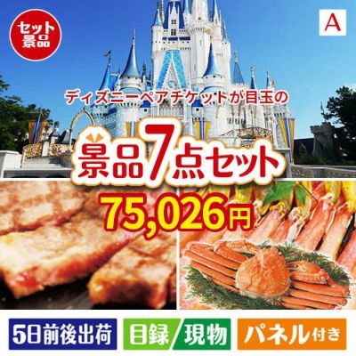 ディズニーペアチケットが目玉の家族みんなで楽しめる景品7点セットA
