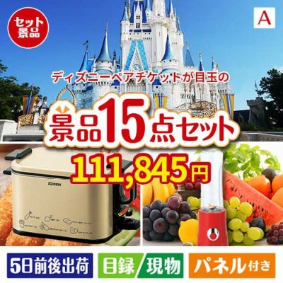 ディズニーペアチケットが目玉のグルメとキッチン家電景品15点セットA